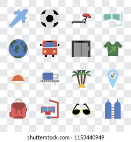 Set Of 16 transparent icons such as Oxygen, Sunglasses, Snorkel, Backpack, Check in, Plane, Travel, Sunset, Elevator, transparency icon pack, pixel perfect