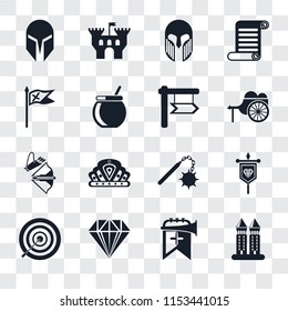 Set Of 16 transparent icons such as Tower, Trumpet, Jewelry, Archery, Banner, Helmet, Flag, Crossbow, , transparency icon pack, pixel perfect