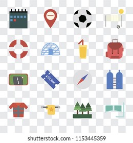 Set Of 16 transparent icons such as Snorkel, Forest, Towel, Lifejacket, Oxygen, Calendar, Lifebuoy, Gps, Cocktail, transparency icon pack, pixel perfect