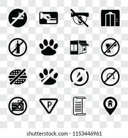 Set Of 16 transparent icons such as Location, List, Parking, No camera, turn, smoking, alcohol, fast food, Store, transparency icon pack, pixel perfect