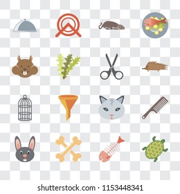 Set Of 16 transparent icons such as Turtle, Fish bone, Bones, Rabbit, Comb, Food, Hamster, Cage, Scissors, transparency icon pack, pixel perfect