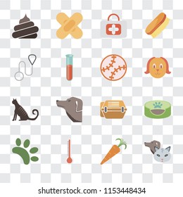 Set Of 16 transparent icons such as Pet, Carrot, Thermometer, Animal, Pet bed, Poop, Leash, Cat, Toy, transparency icon pack, pixel perfect