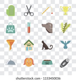 Set Of 16 transparent icons such as Razor, Bowl, Dog, Food, Bird, Glove, Shopping bag, Filter, transparency icon pack, pixel perfect