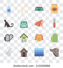 Set Of 16 transparent icons such as Dog, Water, Kennel, Net, Glove, Drops, Cat, Grooming glove, Fish, transparency icon pack, pixel perfect