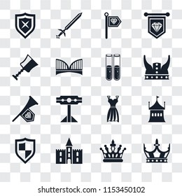 Set Of 16 transparent icons such as Crown, Castle, Shield, Tent, Cup, Fanfare, Alchemy, transparency icon pack, pixel perfect