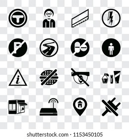 Set Of 16 transparent icons such as No plug, Location, Wifi, Store, Cosmetics, Junction, parking, Information point, drugs, transparency icon pack, pixel perfect