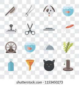 Set Of 16 transparent icons such as Scratching, Cat, Filter, Shampoo, Seaweed, Brush, Snake, Hamster ball, Litter box, transparency icon pack, pixel perfect