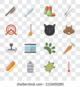 Set Of 16 transparent icons such as Thermometer, Turtle, Cage, Brush, Carrot, Wheel, Snake, Cat, transparency icon pack, pixel perfect