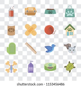 Set Of 16 transparent icons such as Turtle, Pet bed, Shampoo, Treats, Pet, Spray, food, Glove, Yarn, transparency icon pack, pixel perfect