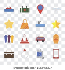 Set Of 16 transparent icons such as Phone, Oxygen tank, Ring, Suitcase, Sun protection, Water craft, Starfish, Surfing, Swimming pool, transparency icon pack, pixel perfect
