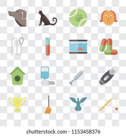 Set Of 16 transparent icons such as Toy, Bird, Broom, Trophy, Razor, Dog, Leash, Birdhouse, Aquarium, transparency icon pack, pixel perfect
