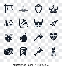 Set Of 16 transparent icons such as Gown, Cup, Trumpet, Chest, Jewelry, , Alchemy, Drum, Viking, transparency icon pack, pixel perfect