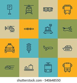 Set Of 16 Transport Icons. Includes Air Transport, Transport, Chopper And Other Symbols. Beautiful Design Elements.