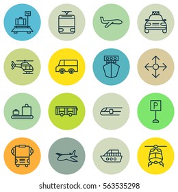 Set Of 16 Transport Icons. Includes Transport, Vehicle, Boat And Other Symbols. Beautiful Design Elements.