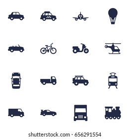 Set Of 16 Transport Icons Set.Collection Of Airship, Coupe, Wagon And Other Elements.