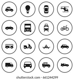 Set Of 16 Transport Icons Set.Collection Of Hatchback, Truck, Taxicab And Other Elements.