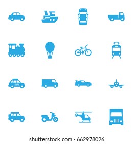 Set Of 16 Transport Icons Set.Collection Of Side View, Airship, Boat And Other Elements.