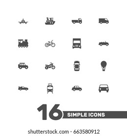 Set Of 16 Transport Icons Set.Collection Of Hatchback, Motorbike, Boat And Other Elements.