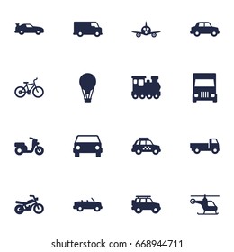 Set Of 16 Transport Icons Set.Collection Of Lorry, Aircraft, Truck And Other Elements.