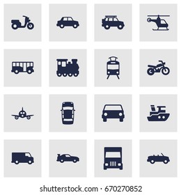 Set Of 16 Transport Icons Set.Collection Of Panorama, Side View, Autobus And Other Elements.