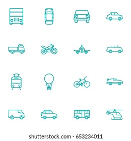 Set Of 16 Transport Outline Icons Set.Collection Of Airplane, Tram, Bus And Other Elements.