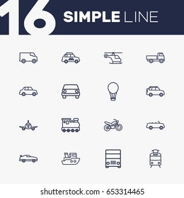 Set Of 16 Transport Outline Icons Set.Collection Of Air Balloon, Airplane, Suv And Other Elements.