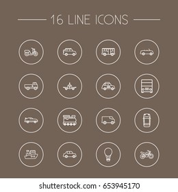 Set Of 16 Transport Outline Icons Set.Collection Of Top, Truck, Cabriolet And Other Elements.
