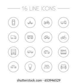 Set Of 16 Transport Outline Icons Set.Collection Of Train, Taxi, Suv And Other Elements.