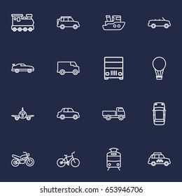 Set Of 16 Transport Outline Icons Set.Collection Of Car, Lorry, Taxi And Other Elements.