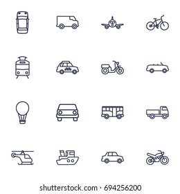 Set Of 16 Transport Outline Icons Set.Collection Of Ship, Motorcycle, Cabriolet And Other Elements.