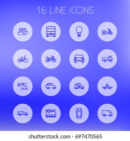 Set Of 16 Transport Outline Icons Set.Collection Of Taxi, Front View, Motorcycle And Other Elements.