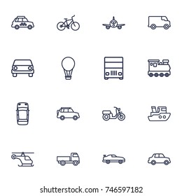 Set Of 16 Transport Outline Icons Set.Collection Of Van, Helicopter, Lorry And Other Elements.