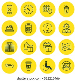 Set Of 16 Transportation Icons. Can Be Used For Web, Mobile, UI And Infographic Design. Includes Elements Such As No, Disabled, Building And More.
