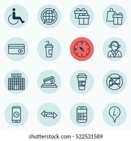 Set Of 16 Transportation Icons. Can Be Used For Web, Mobile, UI And Infographic Design. Includes Elements Such As World, No, Paper And More.