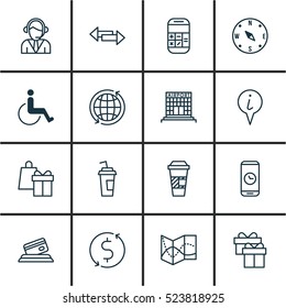 Set Of 16 Transportation Icons. Can Be Used For Web, Mobile, UI And Infographic Design. Includes Elements Such As Paper, Travel, Payment And More.