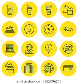 Set Of 16 Transportation Icons. Can Be Used For Web, Mobile, UI And Infographic Design. Includes Elements Such As Money Trasnfer, Forbidden Mobile, World And More.