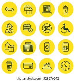 Set Of 16 Transportation Icons. Can Be Used For Web, Mobile, UI And Infographic Design. Includes Elements Such As Resort Development, Accessibility, Calculation And More.