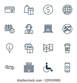 Set Of 16 Transportation Icons. Can Be Used For Web, Mobile, UI And Infographic Design. Includes Elements Such As Appointment, Road Map, Money Trasnfer And More.