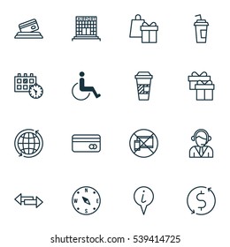 Set Of 16 Transportation Icons. Includes Forbidden Mobile, World, Money Trasnfer And Other Symbols. Beautiful Design Elements.