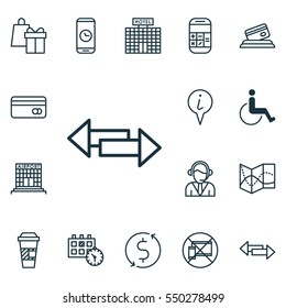 Set Of 16 Transportation Icons. Includes Call Duration, Road Map, Money Trasnfer And Other Symbols. Beautiful Design Elements.