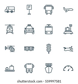 Set Of 16 Transportation Icons. Includes College Transport, Transport, Baggage And Other Symbols. Beautiful Design Elements.