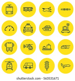 Set Of 16 Transportation Icons. Includes Boat, Plane, Streetcar And Other Symbols. Beautiful Design Elements.