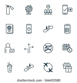 Set Of 16 Transportation Icons. Includes Appointment, Drink Cup, Globetrotter And Other Symbols. Beautiful Design Elements.