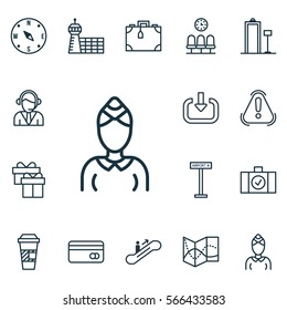 Set Of 16 Transportation Icons. Includes Takeaway Coffee, Present, Siren And Other Symbols. Beautiful Design Elements.