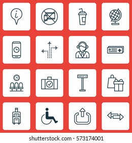 Set Of 16 Transportation Icons. Includes Info Pointer, Call Duration, Forbidden Mobile And Other Symbols. Beautiful Design Elements.