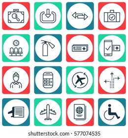 Set Of 16 Transportation Icons. Includes Aircraft Arrow, Flight Path, Airliner And Other Symbols. Beautiful Design Elements.
