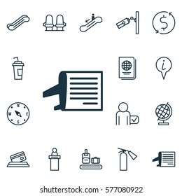 Set Of 16 Transportation Icons. Includes Money Trasnfer, Escalator Down, Armchair And Other Symbols. Beautiful Design Elements.