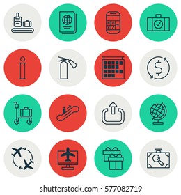 Set Of 16 Transportation Icons. Includes Departure Information, Identification Document, Calculation And Other Symbols. Beautiful Design Elements.