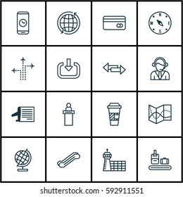 Set Of 16 Transportation Icons. Includes Road Map, Flight Path, Operator And Other Symbols. Beautiful Design Elements.