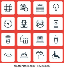 Set Of 16 Travel Icons. Can Be Used For Web, Mobile, UI And Infographic Design. Includes Elements Such As Device, Info, Locate And More.